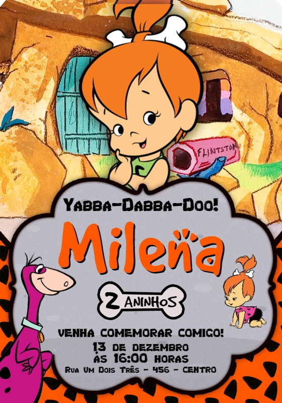 Convite de Aniversário Pedrita dos Flintstones para Editar Online