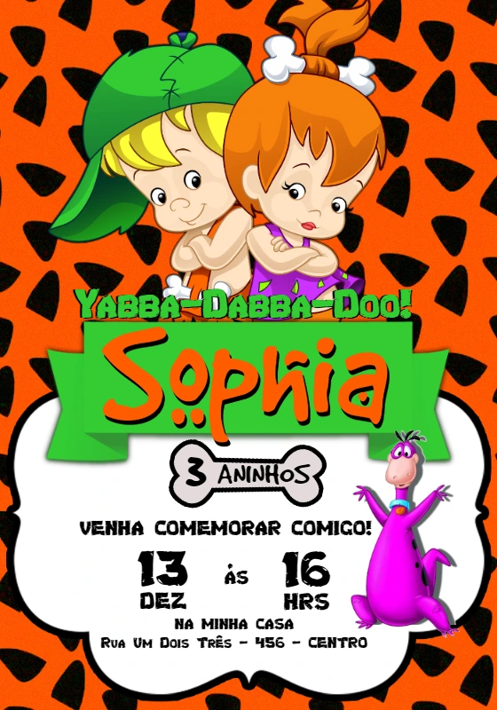 Convite de Aniversário Pedrita e BamBam para Editar Online