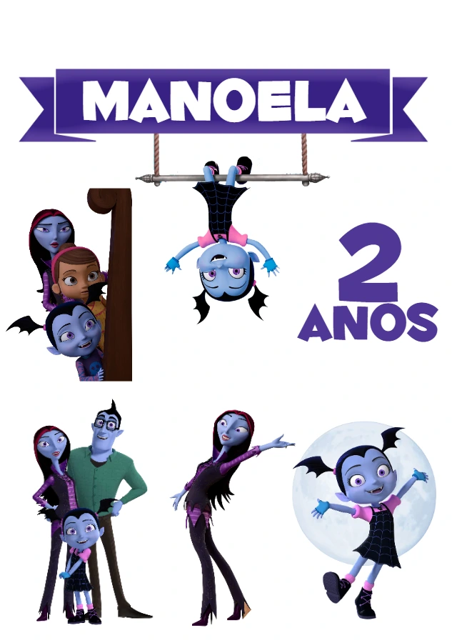 Topo de Bolo Vampirina com Personagens para Editar Online