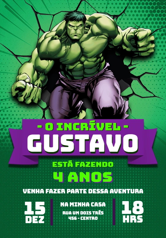 Convite de Aniversário O Incrível Hulk para Editar Online