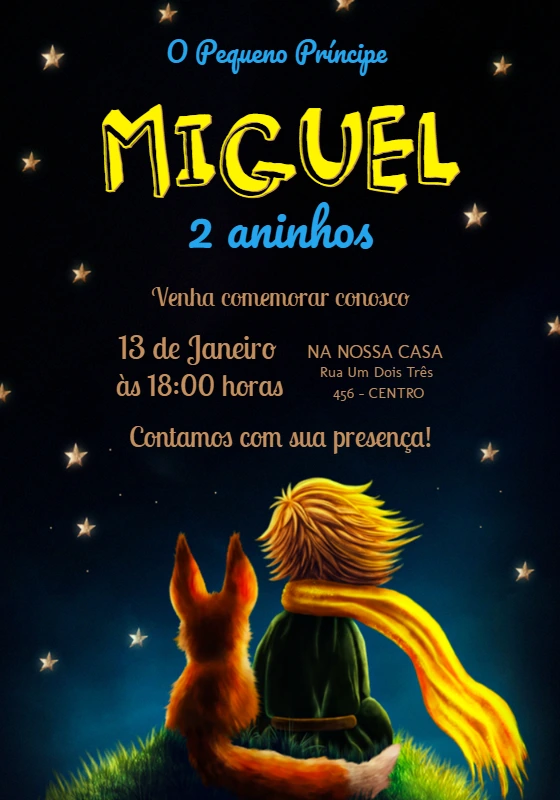 Convite Aniversário O Pequeno Príncipe para Editar Online