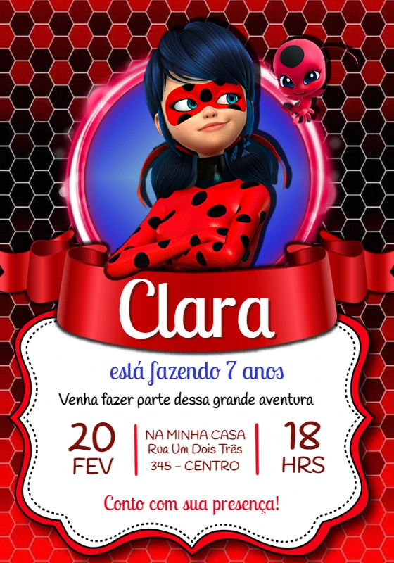 Convite de Aniversário Ladybug Miraculous para Editar Online