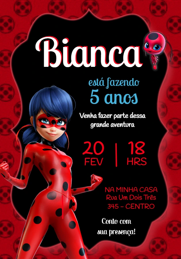 Convite de Aniversário Ladybug para Editar Online