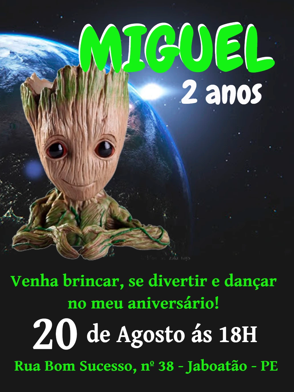 Convite de Aniversário Groot para Editar Online