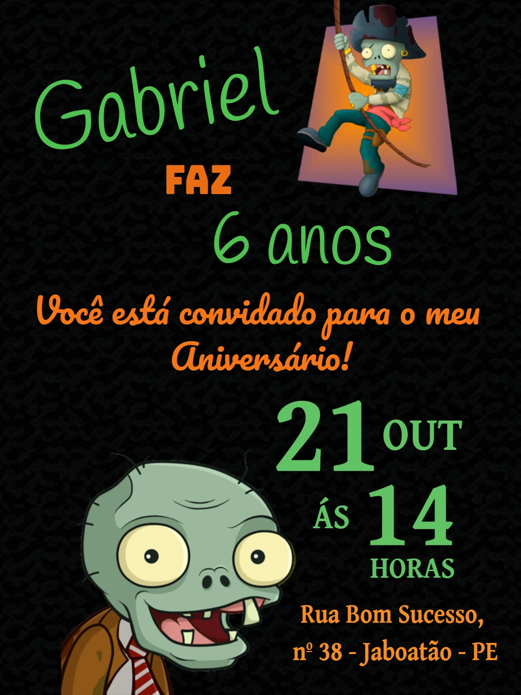Convite Aniversário Zumbi com Personagens para Editar Online