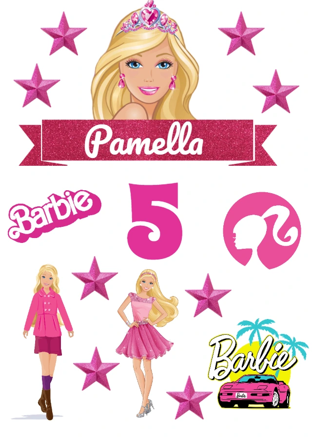 Topo de Bolo Barbie Editável para Imprimir e Decorar Festa