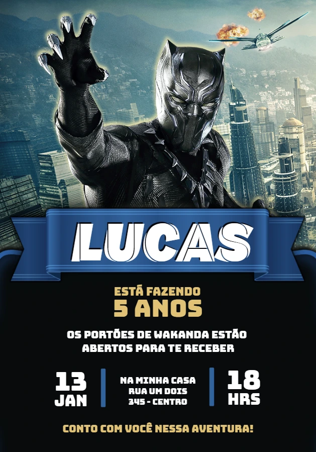 Convite de Aniversário Pantera Negra Wakanda para Editar