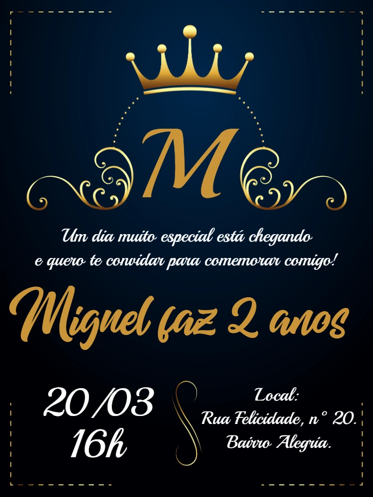 Convite Aniversário Realeza Príncipe com Coroa para Editar Online