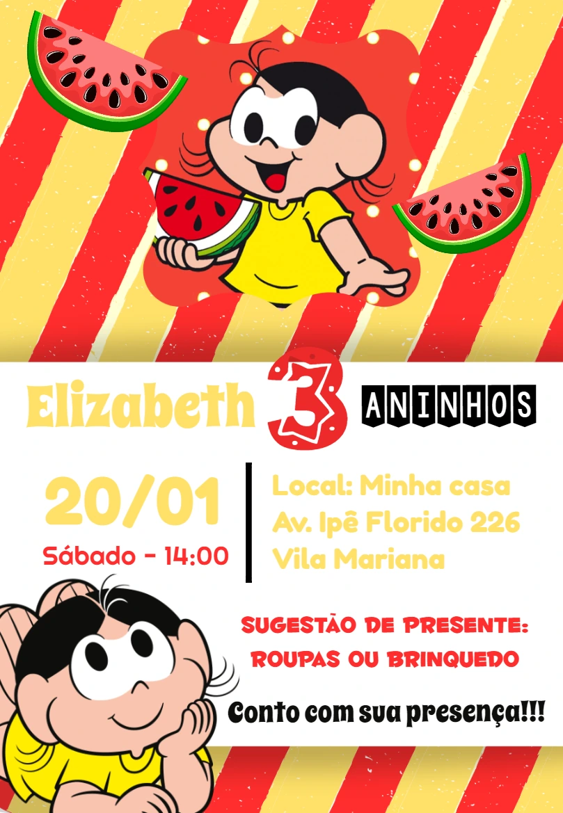 Convite de Aniversário Magali Turma da Mônica para Editar Online