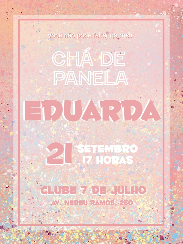 Convite Chá de Panela com Glitter Rosa para Editar Online