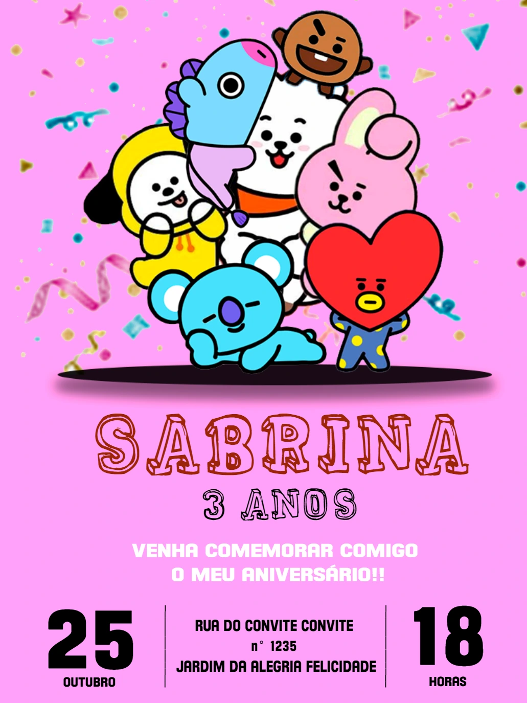Convite de Aniversário BT21 BTS para Editar Online e Imprimir