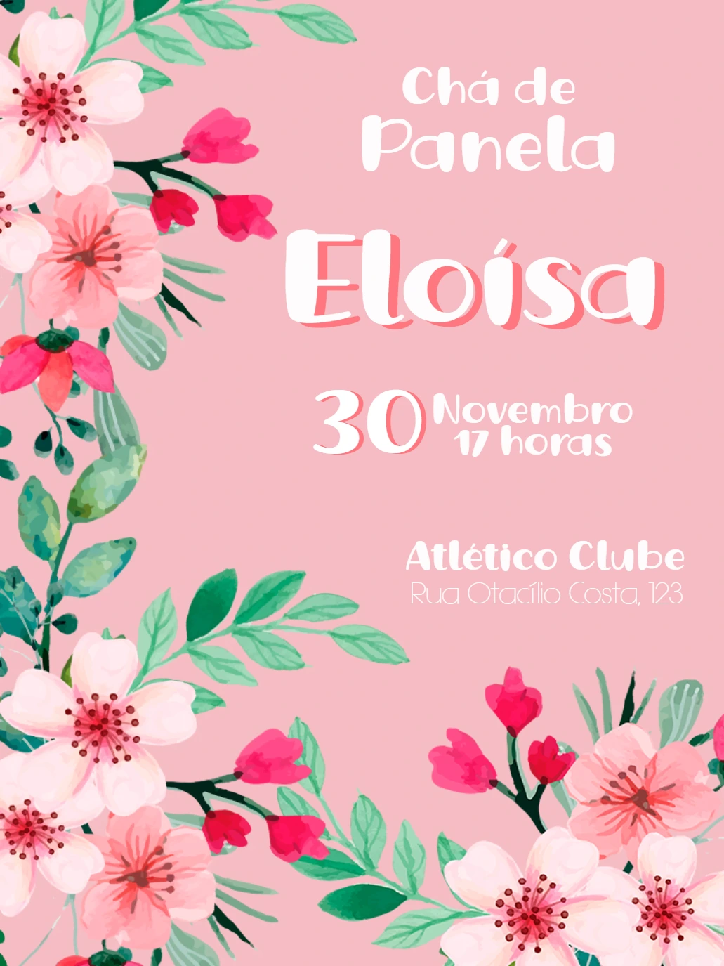 Convite Chá de Panela Floral Aquarela para Editar Online