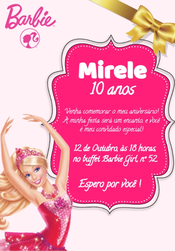 Convite de Aniversário Barbie Bailarina para Editar Online