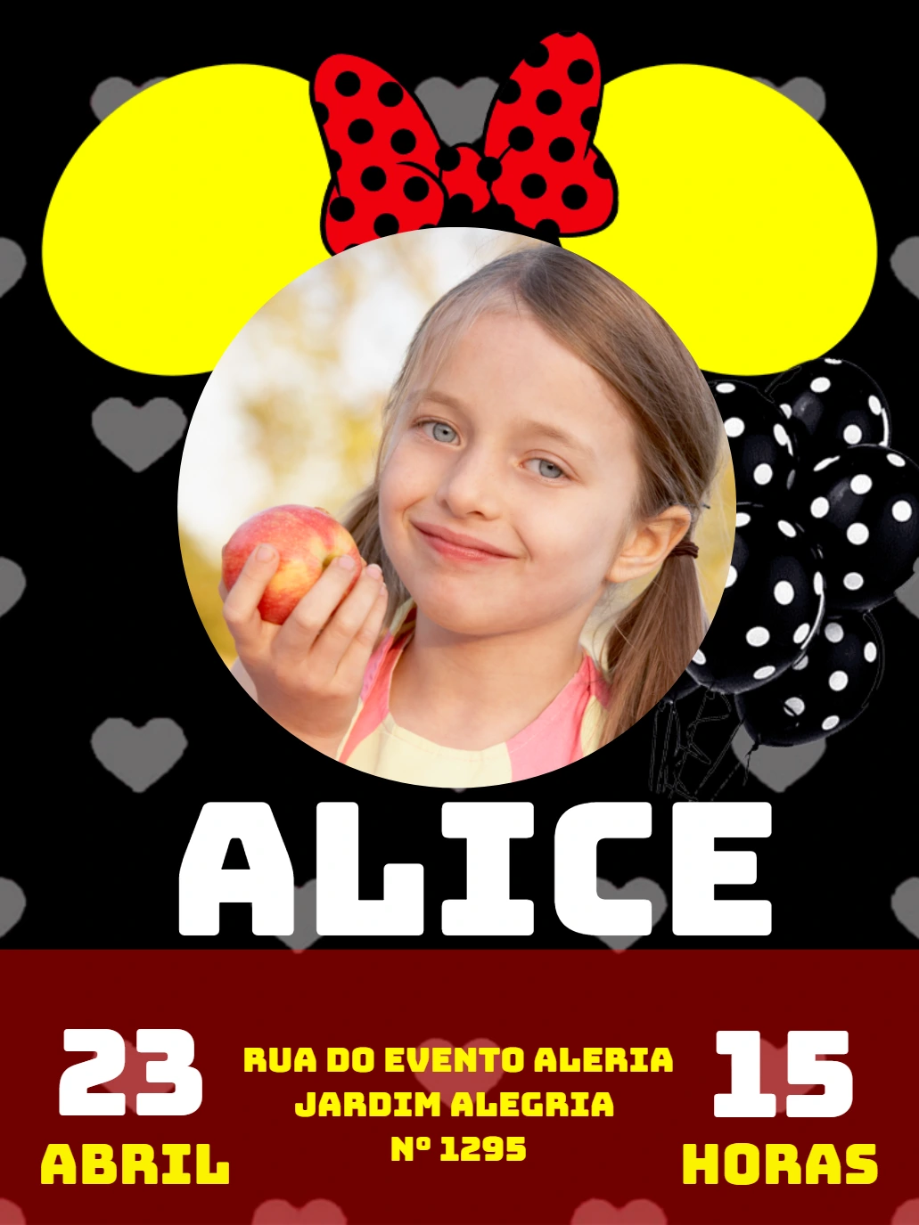 Convite de Aniversário Minnie com Foto para Editar Online