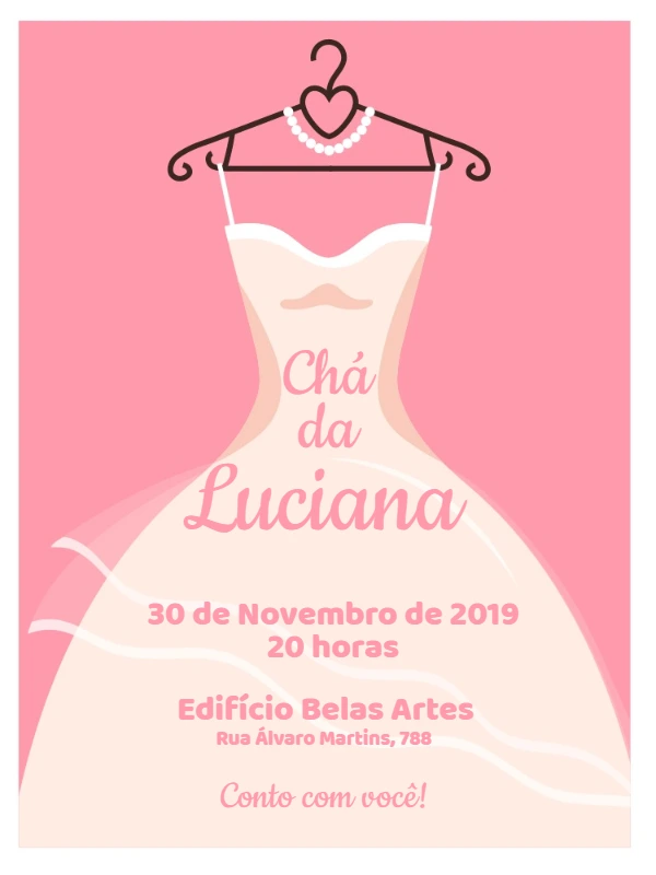 Convite Chá de Lingerie com Vestido de Noiva para Editar Online
