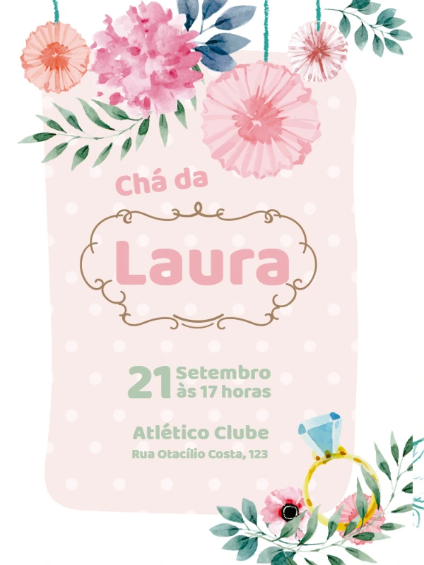 Convite de Chá de Panela Floral Aquarela para Editar Online
