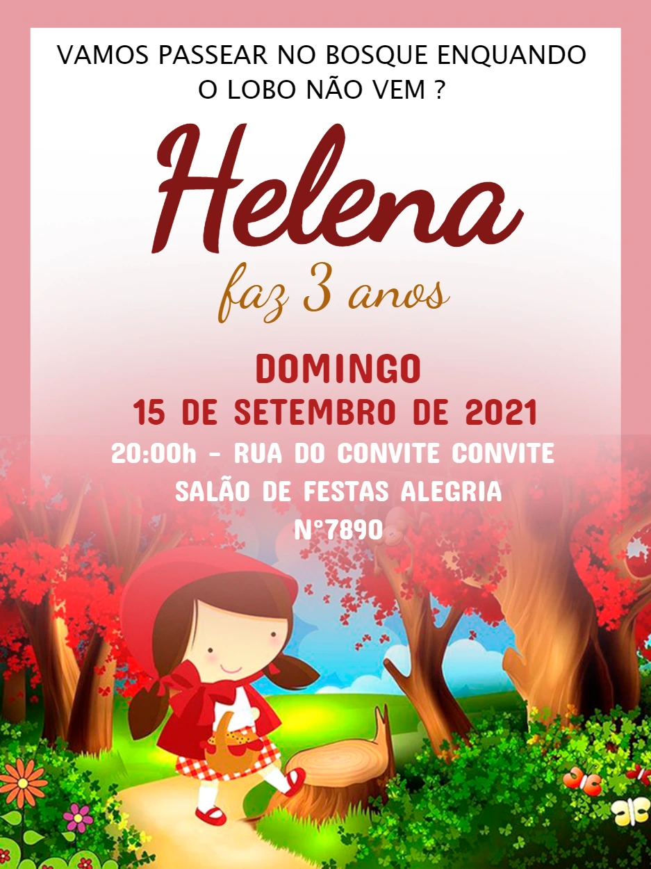Convite de Aniversário Chapéuzinho Vermelho para Editar Online