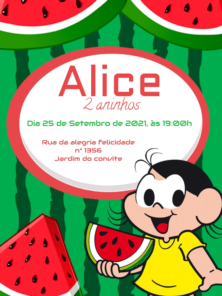 Convite Aniversário Magali Melancia para Editar Online