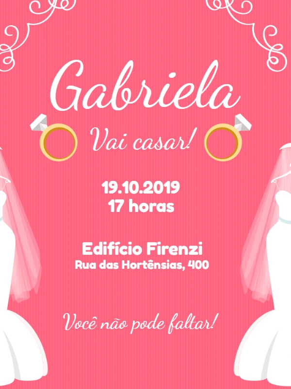 Convite de Chá de Panela Rosa com Anéis para Editar Online