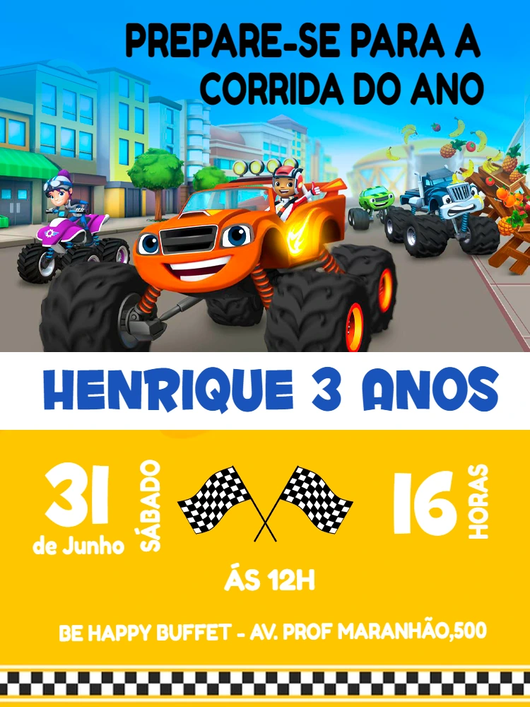 Convite de Aniversário Blaze e os Monster Machines para Editar