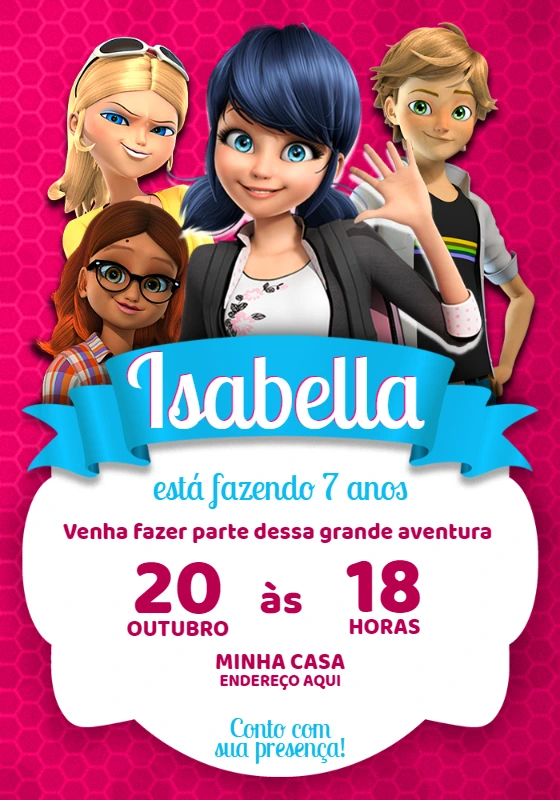 Convite de Aniversário Miraculous Ladybug para Editar Online