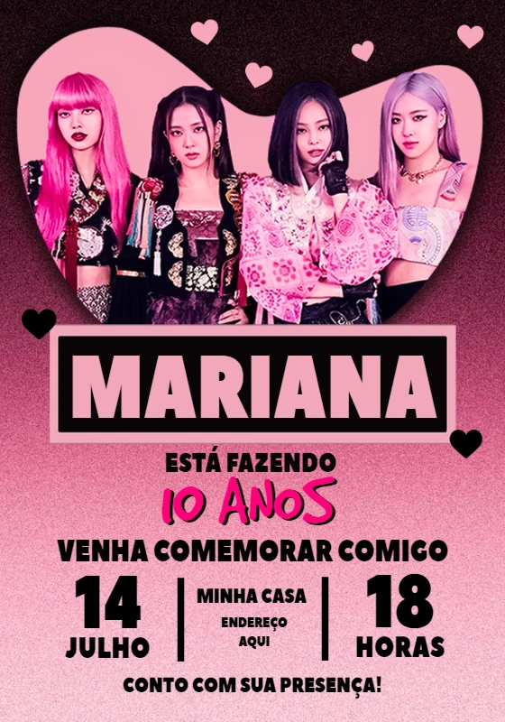 Convite de Aniversário Blackpink K-pop para Editar Online
