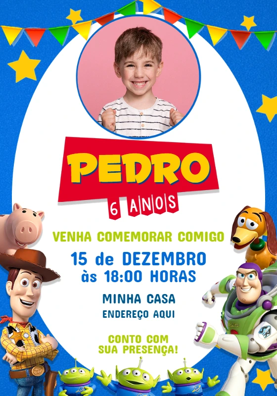 Convite de Aniversário Toy Story com Foto para Editar Online