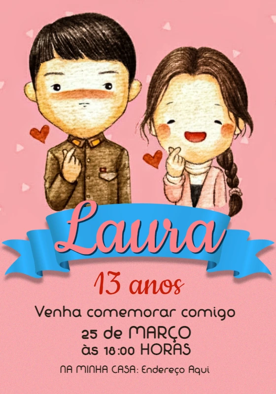 Convite de Aniversário Dorama Coreano para Editar Online