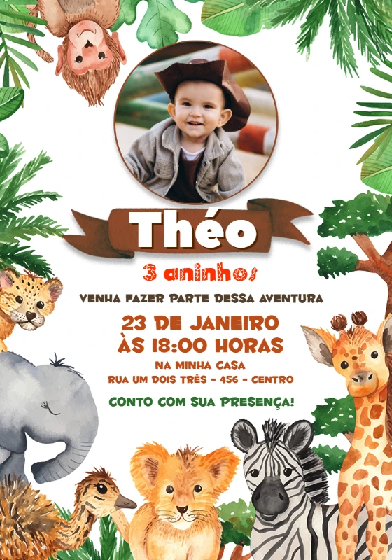 Convite Aniversário Zoológico com Foto para Editar Online