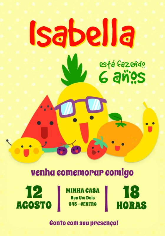 Convite Aniversário Frutinhas para Editar Online