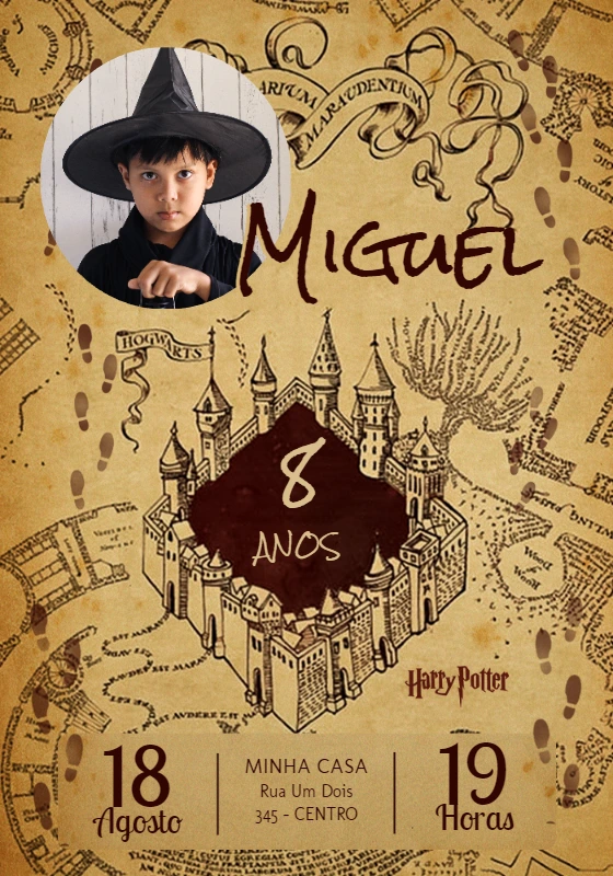 Convite de Aniversário Harry Potter Mapa do Maroto Editável
