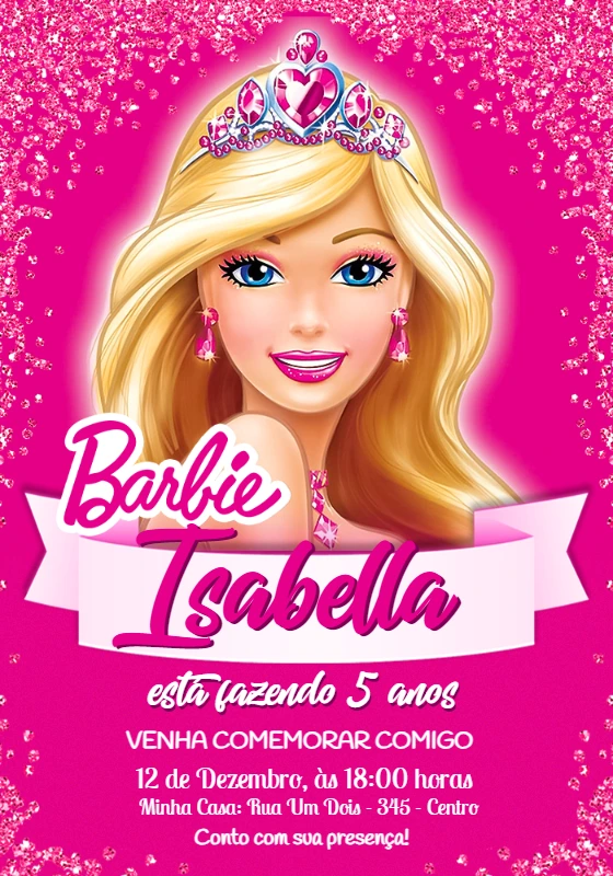 Convite Aniversário Barbie Princesa para Editar Online