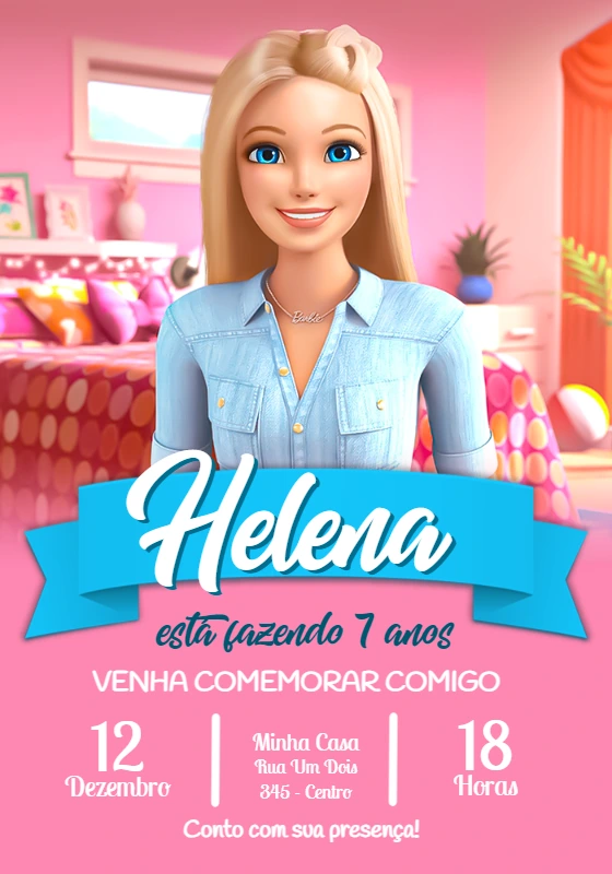 Convite de Aniversário Barbie Editável Online para Imprimir