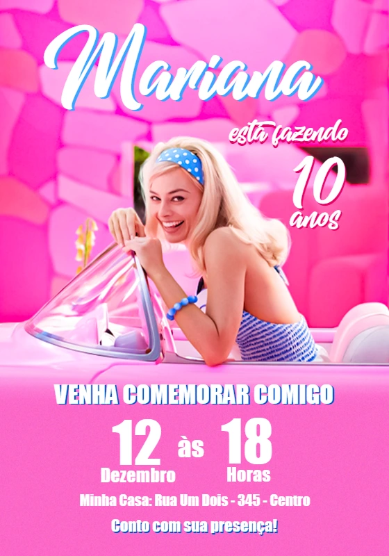 Convite Aniversário Filme da Barbie para Editar Online