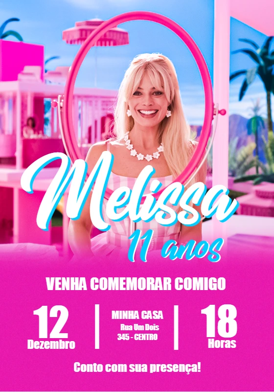 Convite de Aniversário Barbie Filme para Editar Online