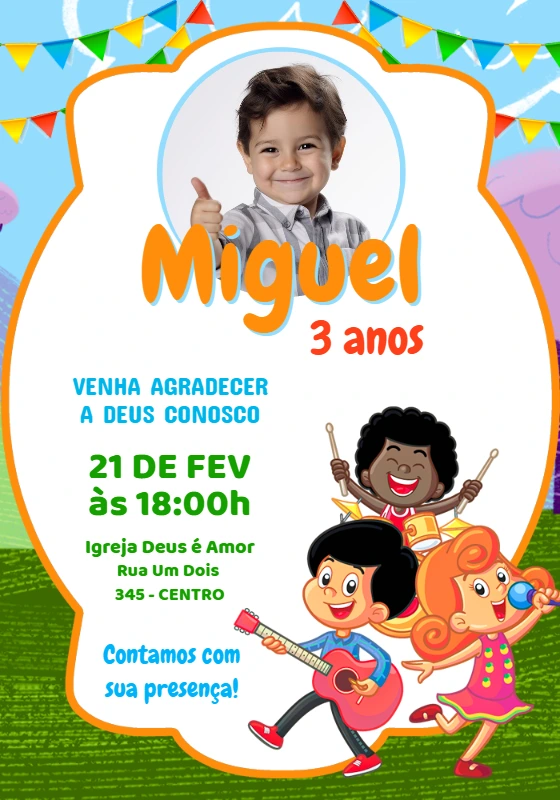 Convite Aniversário 3 Palavrinhas com Foto para Editar Online