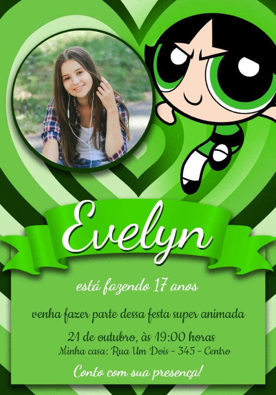 Convite Aniversário Docinho Meninas Super Poderosas com Foto para Editar