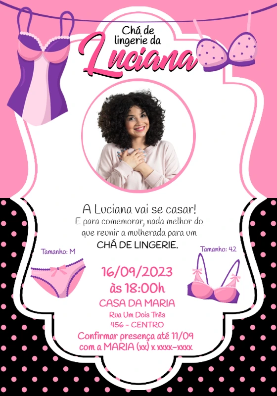 Convite Chá de Lingerie com Foto para Editar Online