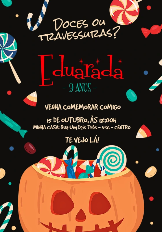 Convite Aniversário Halloween Doces ou Travessuras para Editar