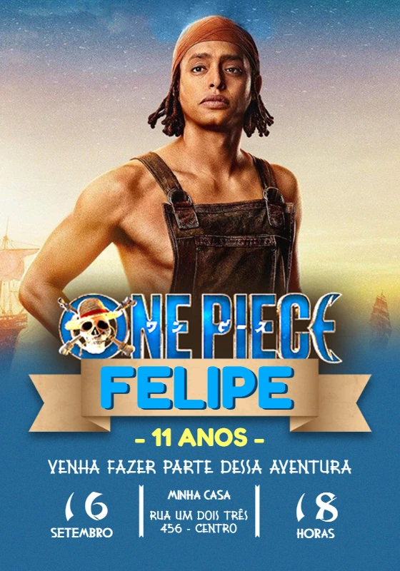 Convite de Aniversário One Piece Usopp para Editar Online