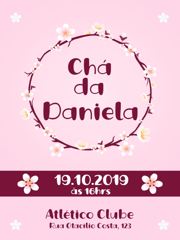 Convite Chá de Panela Flor de Cerejeira para Editar Online