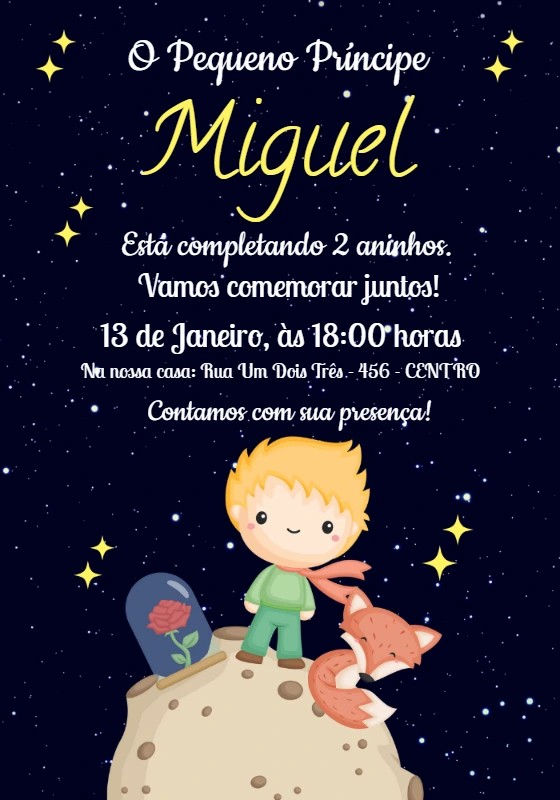 Convite Aniversário Pequeno Príncipe para Editar Online