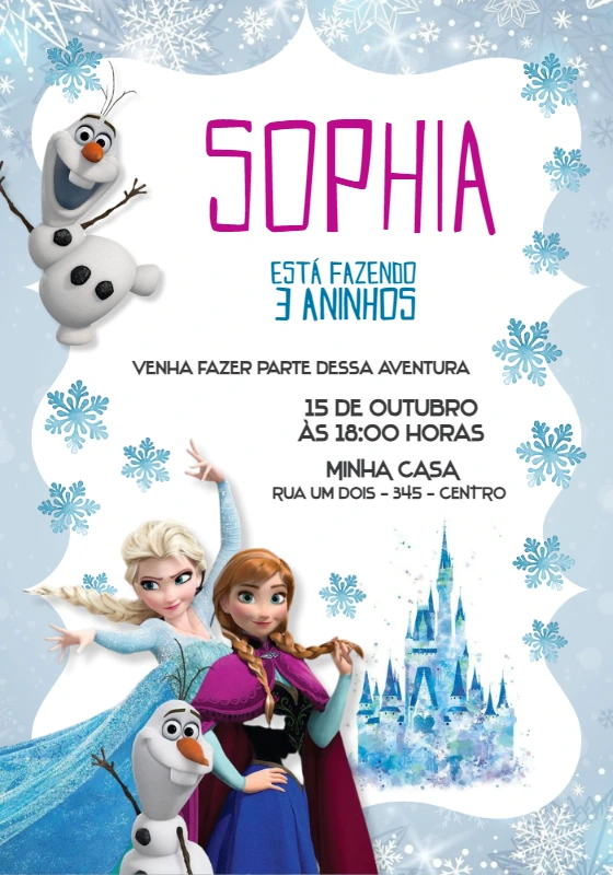 Convite de Aniversário Frozen com Personagens para Editar Online