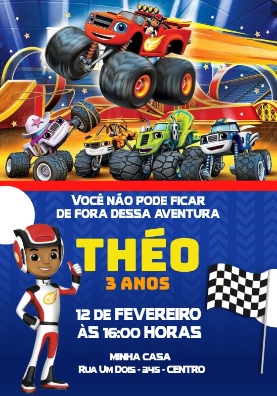 Convite Aniversário Blaze Monster Machines para Editar Online