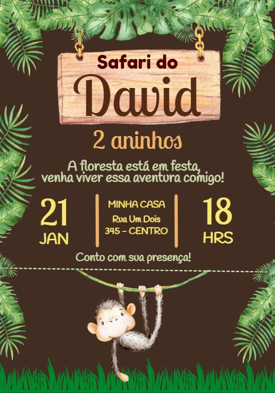 Convite de Aniversário Safari na Selva para Editar Online