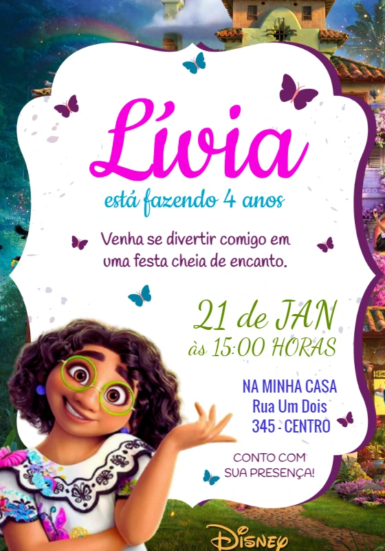 Convite Aniversário Encanto Disney para Editar Online
