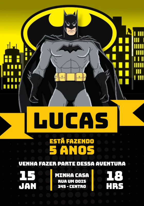 Convite de Aniversário do Batman para Editar Online