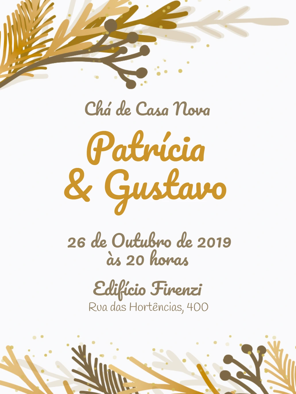Convite Chá de Casa Nova Botânico Dourado para Editar Online