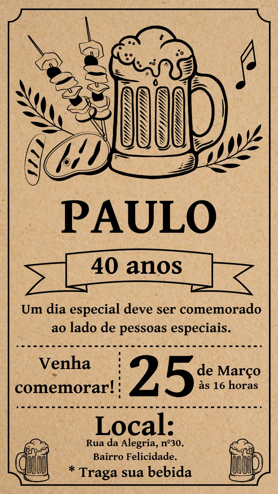 Convite Aniversário Churrasco Rústico para Editar Online