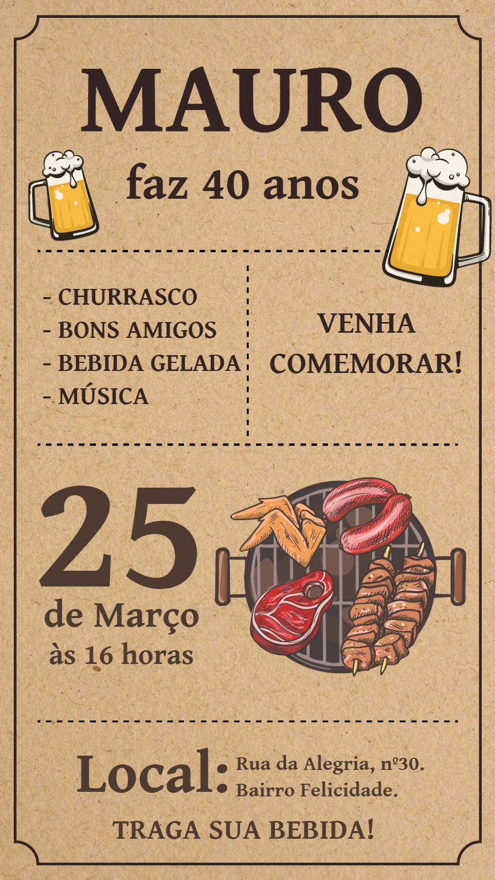 Convite de Aniversário Churrasco Rústico para Editar Online